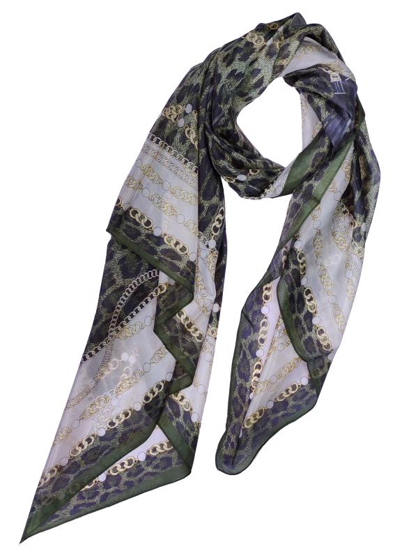 Scarf 100% Silk Paj Green Beige Yellow Black